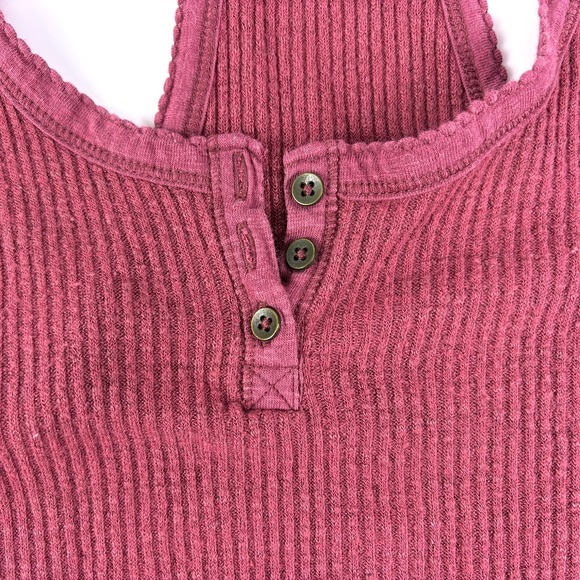 Abercrombie & Fitch Ribbed Henley Tank Top Sz XS Mauve Pink Racerback Scoop Neck - Picture 7 of 14